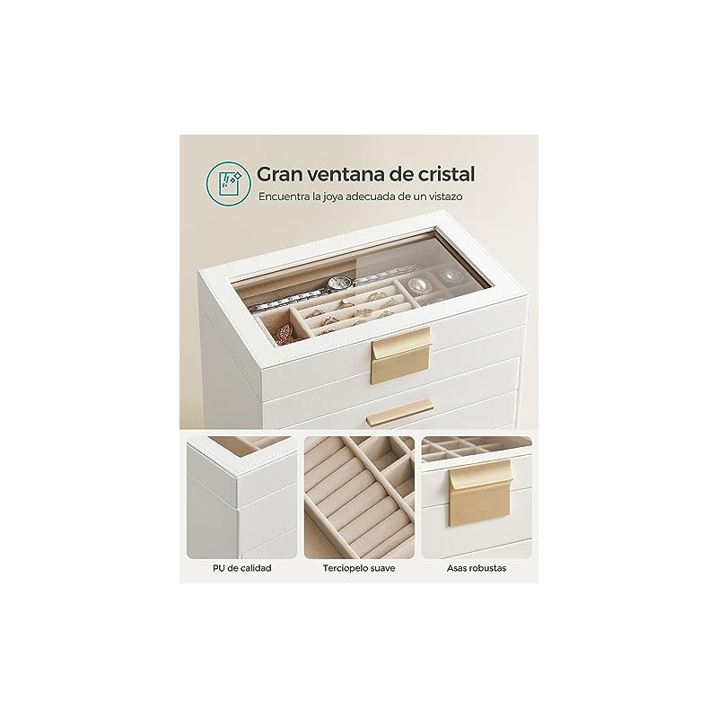 SONGMICS Caja de Joyas, 6 Niveles, Tapa de Cristal, 5