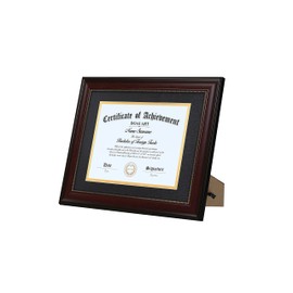 DOAI ART 8.5 x 11 Diploma Frame Set of 4 Classic Mahogany with Black and Gold Double Mat or Displays Document&Certificate 11x14-inch Without Mat,Wide Molding, Gold Beads Hanging Hardware Included,