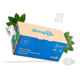 Dropps Stain & Odor Laundry Detergent, Unscented, 64 Pods, Fragrance Free, Plant-Based Ingredients, Low-Waste Packaging, Works In All Machines, High Efficiency