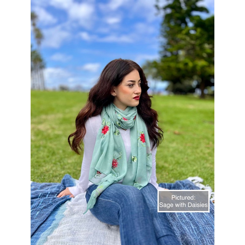 Humble Hilo Embroidered Floral Scarves Elegant Lightweight Colorful Shawl Wrap