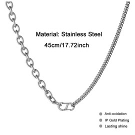 WangGao Stainless Steel S Type Shape Buckle Clasp Necklace Layered Chunky Chain Snap Hook Hand Jewelry for Men Women,Silver Color