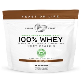 Muscle Feast 100% Grass Fed Whey Protein Powder, All Natural Hormone Free Paure Raised Whey Protein Powder for Women & Men- Whey Concentrate, Isolate & Hydrolyzed Protein Powder Blend - Chocolate, 5lb