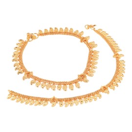 Efulgenz Gold Tone Indian Jewelry for Women Dubai Style Anklet Set Bollywood Fashion Gold Tone Paisley Bell Charms Anklet Indian Bridal Jewelry for Wedding Fashion Jewelry