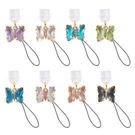 HUAAPLEGO 8Pcs Dust Plug Charm with Crystal Butterfly Pendant Type-C USB Port Anti Dust Plugs Cute Phone Charms for Most Type-C Cell Phones