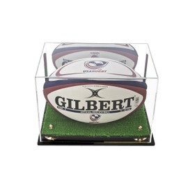 Better Display Cases Acrylic Rugby Ball Display Case Gold Risers Mirror, Turf Base Wall Mount (A004-GR)