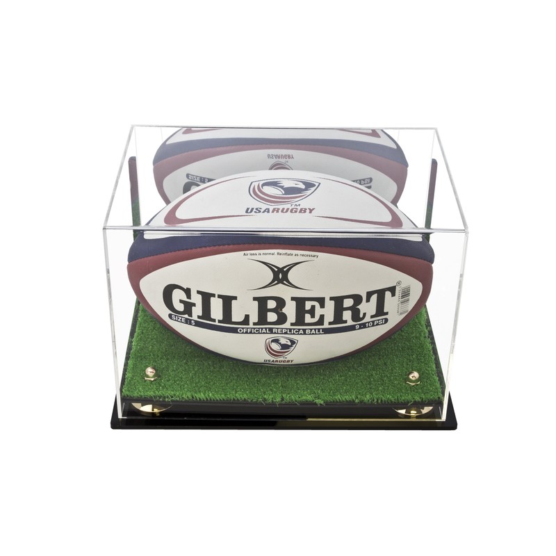 Better Display Cases Acrylic Rugby Ball Display Case Gold Risers