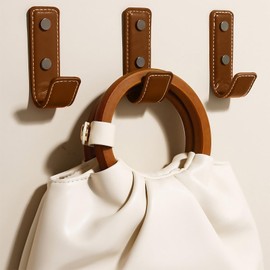 GHYTRIGEN 4 Pcs Leather Coat Hooks Wall Mount,Coat Hooks for Wall,Wall Hooks for Hanging Robe Towels Bags Hats Scarf Keys Clothes Suitable for Bedroom, Entryway and Closet (Brown)