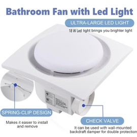 Nalle Ventilation Fans Bathroom Exhaust Fan with Light 12 inch Panel 6000K 18W Round LED 110 CFM 1.0 Sones 4 Inch Duct,110V Ceiling Mount Exhaust Fan for Shower,Bathroom,Office,Home (YFL-250)