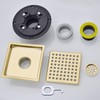 SEABEFORE Shower Drain 6 Inch Brushed Gold,Stainless Square Shower Floor