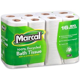 Marcal 1646616PK 100% Recycled Two-Ply Bath Tissue, White, 16 Rolls/Pack