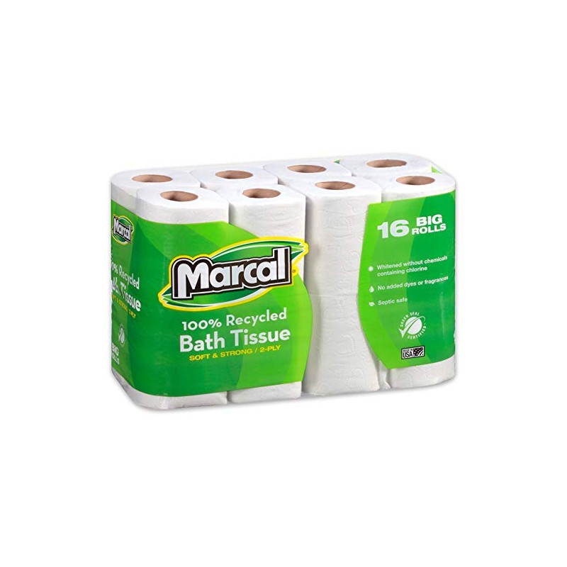 Marcal 1646616PK 100% Recycled Two-Ply Bath Tissue, White, 16 Rolls/Pack