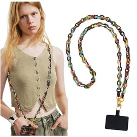 Turkalla Phone Crossbody Chain CellPhone Lanyard, Acrylic Shouder Strap Universal Lanyard Chain with Tether Patches Compatible with Most Phones Bag Purse (multi-color