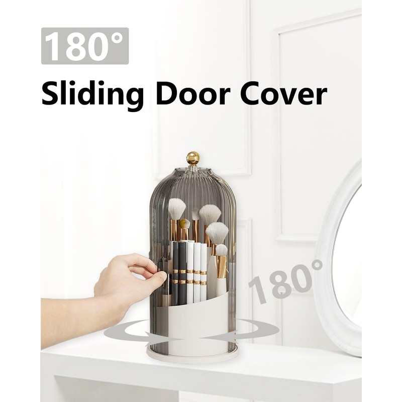 Asayuee 360 Rotating Makeup Brush Holder Organizer with Lid (White