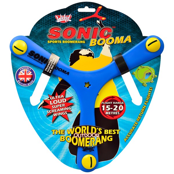 Wicked Sonic Booma - The World's Best Outdoor Boomerang. Ultra Loud Whistle In Flight! Guaranteed Return Flights / Special "Memorang" Polymer Made. 1 Random Color