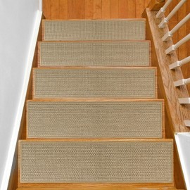 SMILOOL Stair Treads Non Slip for Wooden Steps Indoor 10" x 30" 12 Pack Extra Wide Stair Tread Carpet Stairs Runner, Step Pads with Reusable Adhesive for Dogs Kids Elders, Machine Washable, Beige