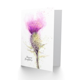 Artery8 Happy Birthday Scottish Thistle Flower Watercolor Birthday Card