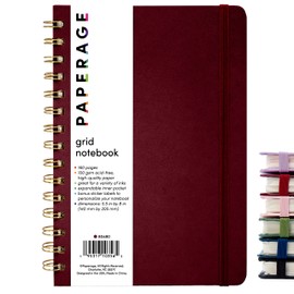 PAPERAGE Graph Paper Spiral Notebook & Journal, (Burgundy), 160 Pages, Medium 5.5 inches x 8 inches - 100 GSM Thick Graphing Paper, Hardcover, Double-Wire Grid Spiral Notebook