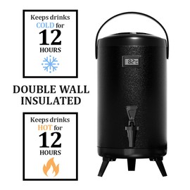 hzexun Insulated 3.2 Gallon Hot & Cold Drink Dispenser, Thermal Beverage Dispenser for Hot/Cold Water, Party Chocolate Drinks (Matt Black)