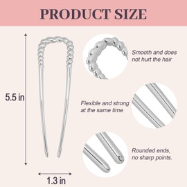 JIRIS 2 Horquillas Francesas De 14 Cm Con Forma De U Para Mujeres Y Niñas, De Metal, Con Estilo Francés, Para Moños Y Recogidos, Elegantes Y Funcionales (Juego De 4 Plateadas)
