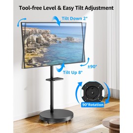 MOUNTUP Rolling Mobile TV Cart for 32-65 Inch TVs, Rotatable Floor TV Stand Compatible with The Frame TVs - 90° Landscape to Portrait, Height Adjustable TV Cart on Wheels, Max VESA 400x400mm, MU1109-B