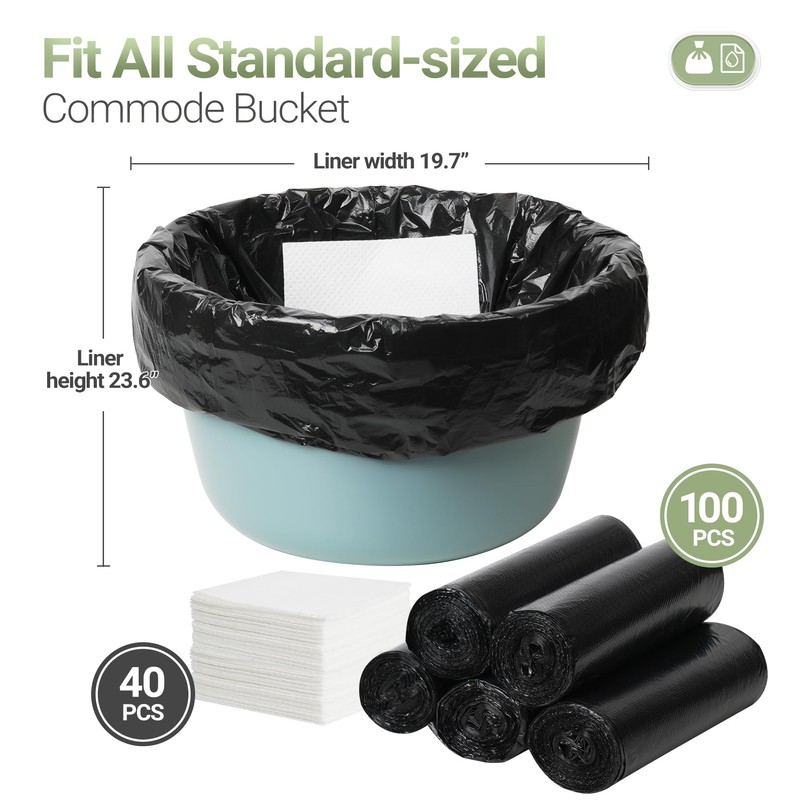 AKIMRABY Commode Liners with Absorbent Pads, 100 Bags & 40