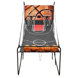 BounceyCart Foldable Basketball Arcade Game, Indoor/Outdoor Electronic Dual Basketball Arcade Game with 8 Game Modes LED Scoreboard Dual Shot Electronic Hoops