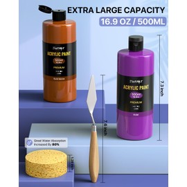 500 ML Acrylic paint Set 8 Colors (16.9 oz), Large Bottles Non Toxic Acrylic Paints Professional Craft Paint Kit High Viscosity No Fading Rich Pigment for Kids Adults Artists Canvas Crafts Wood Painting Painting supplies (color3)