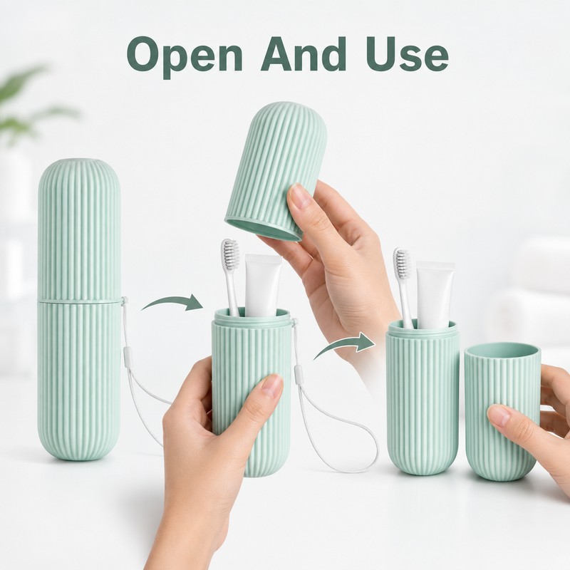 Portable Travel Toothbrush Holder with Cup - Compact Toothpaste Storage