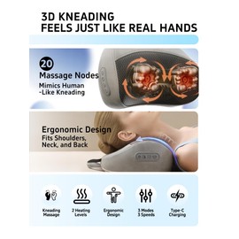 Cordless Neck & Shoulder Massager with Heat, Rechargeable