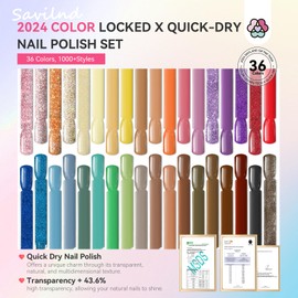 SAVILAND 39pcs Fingernail Nail Polish Set Quick-Dry: 2024 36 Colors Lockes X Tech Regular Nail Polish Kit Plant-base Castor Oil Vitamin E Toe Polish with Top Base Polish Coat Gift Set for Women