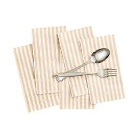 Khen 100-Count Luxury Disposable Napkins, European Stripes Design, 2-Ply Tableware, Linen-Feel Paper Guest Towels, Elegant Soft & Absorbent Hand Towel, Party Napkin or Placemats 15.75"x13" - Tan Beige