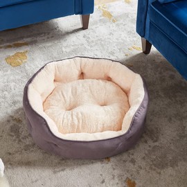 BDEUS Cat Bed Round, Suede Fabric Double-Side Available Pet Bed with Removable Pillow for Indoor Cats & Dogs, Extra Soft & Washable Dog Bed with Anti-Slip & Water-Resistant Bottom