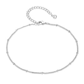 Women Dainty Anklet,14K Gold Plated Satellite Anklet Double Layered Cute Beads Chain Tassel Coin Disc Heart Summer Ankle Bracelet Boho Beach Foot Chain