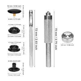 SAVITA 43pcs Snap Fasteners Kit with Setter Base Hollow Punch Tool, Heavy Duty Metal Buttons Snaps for Clothing No Sew Snaps for Leather Jackets Jeans Handbags (Black)