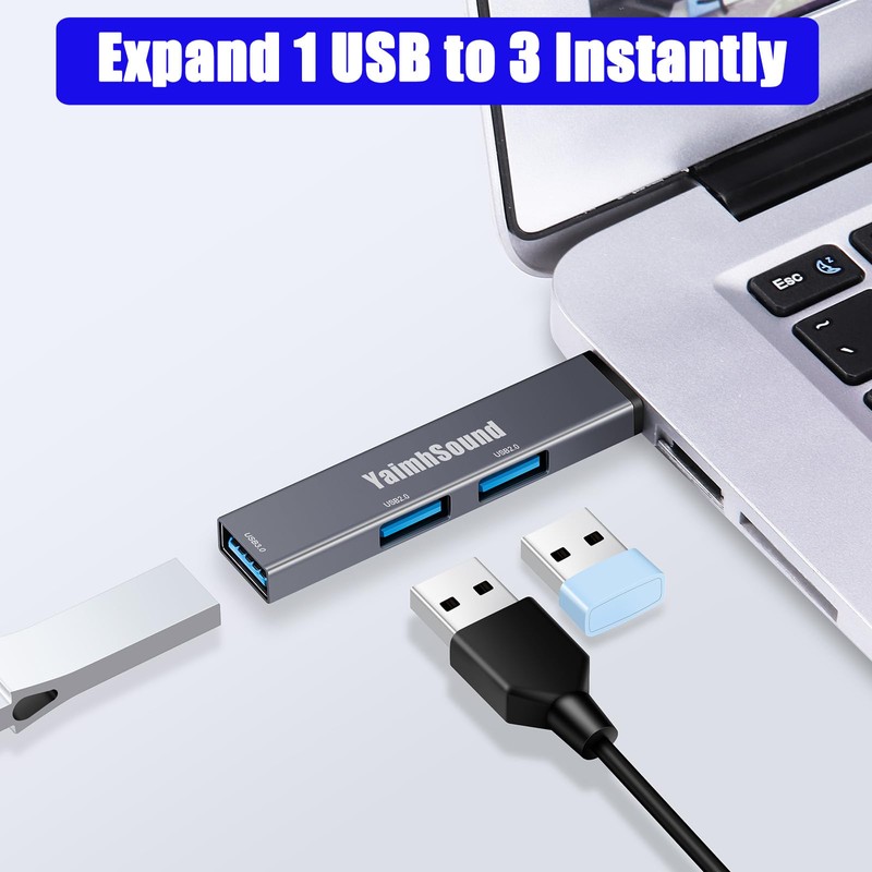 USB to USB Adapter,USB A to USB A, 3-Port USB