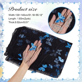AHANDMAKER 2 Yards 3D Vivid Butterfly Lace Fabric, Butterfly Floral Embroidered Tulle Lace Fabric, 51 Inch Butterfly Mesh Lace Fabric for Wedding Dress Evening Dress Costume Curtain Home Decor, Black