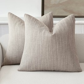 Foindtower Set of 2 Decorative Textured Burlap Linen Throw Pillow Covers Farmhouse Boho Cushion Cover Solid Accent Pillowcase for Couch Sofa Bed Living Room Home Decor,18×18 Inch,Light Grey