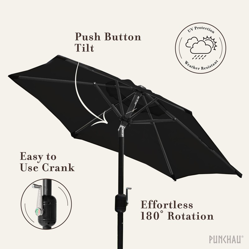 Punchau 6 Ft Outdoor Patio Umbrella, Easy Open/Close Crank and