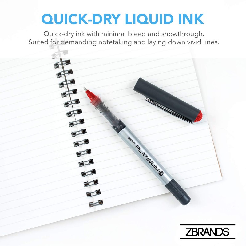 ZBRANDS // Red Ink Pens, Liquid Ink Roller Pen, Micro