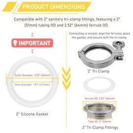 RIXIGOOD 20PCS 2 Inch Tri Clamp Silicone Gasket for 2" Sanitary Tri-Clamp Fittings O-Ring TC Seal Gaskets