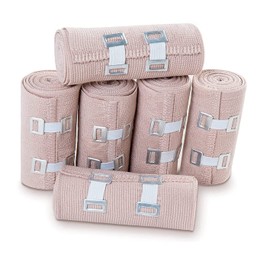 OBTANIM 6 Rolls Elastic Bandage Wrap with 12 Extra Clips, 6 Inch X 15ft Compression Bandage Stretch Tape for Medical, Athletic Sport, Wrist, Arm, Leg Sprains, Calf, Ankle & Foot