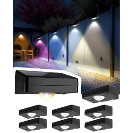 Solar Fence Lights Outdoor Waterproof 8 Pack,Solar Deck Lights with Warm & Cool White + RGB Modes (Fixed/Jump/Breath),10 Colors LED Step Lights,Dusk to Dawn Wall Lights for Patio,Yard,Stairs,Pathway