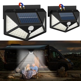 DZGKGM RV Magnetic Motion Sensor Light, Solar RV Porch Light, Exterior RV Lighting, Camper Lights Outdoor, Awning Lights for Trailer, 5th Wheels, 100LED, 2 Pack