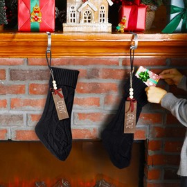 Zubebe 2 Sets Christmas Stockings Xmas Knitted Stockings Kit 18 inch Large Knit Xmas Stocking Metal Stocking Holder and Name Tags with Marker Pen for Family Holiday Xmas Party Fireplace (Black)