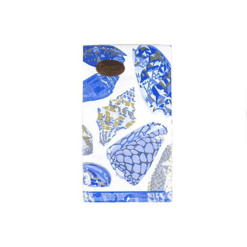 Caspari Coquillage Blue Guest Towel Napkins - 15 Per Package