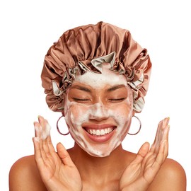 Hair Bonnet for Sleeping, Night Cap with Adjustable Clip, Reversible Hair Bonnet for Women, Silk Satin Bonnet for Sleeping (Copper-Blush)