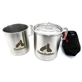Gaobabu Stainless Mug 10.1 fl oz (300 ml) & 13.5 fl oz (400 ml) Set (Includes Lid and Mesh Bag)