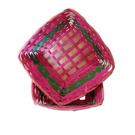 Handwoven Pink Square Key Bowl – 2Pcs Decorative Wicker Storage for Gifts, Easter, and Home Décor – 8.7"x8.7"x3.9" – Multi-Purpose Organizer & Craft Basket