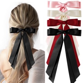 4Pcs Hair Bows for Women, BetterJonny Satin Hair Clips Ribbon Bowknot Hair Accessories Hair Barrettes with Long Tail for Girls Women, Adult Teens Hair Accessories…