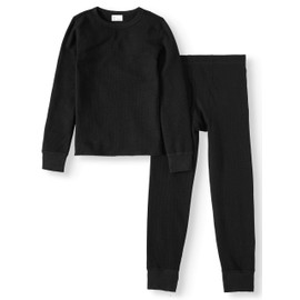 Glory Max Men Waffle Knit Thermal Long Johns 100% Cotton Underwear Top Bottom Set (Black, Large)